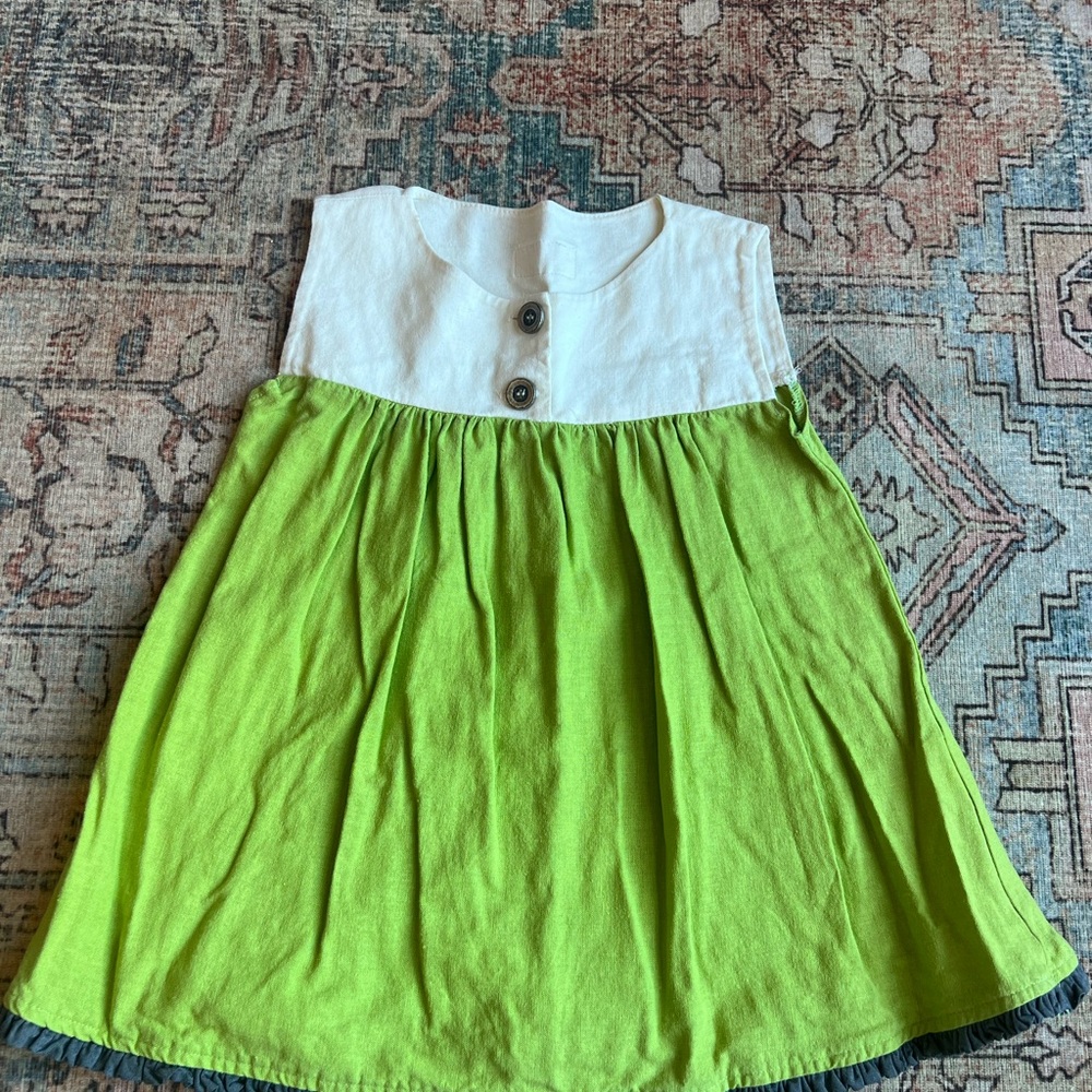 Persnickety Lime Green Girl's linen blend swing top 6